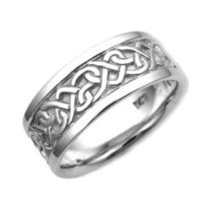 14K. White Gold Celtic Heart Knot Design Comfort Fit Wedding Band Ring