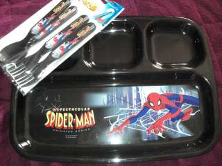 New Spiderman 5pc Dinning Black Plate Fork Spoon Set 707226570231 