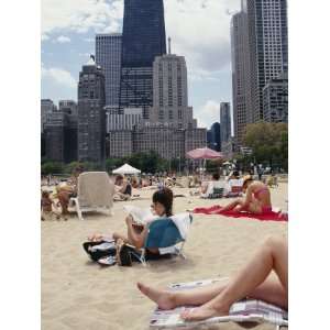 Group of People on the Beach, Oak Street Beach, Chicago, Illinois, USA 