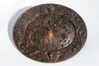 19th c. Cast Iron Decorative Plate, Flowers and Maiden  