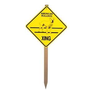 American BullDog Xing Caution Crossing Yard Sign on a Stake Dog