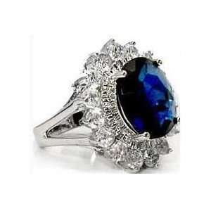  Rhodium Plated Cz Sapphire Princess Kate Ring Size 6 
