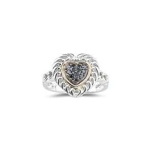  0.22 Ct Black Diamond Heart Ring in Pink Gold & Silver 8.5 