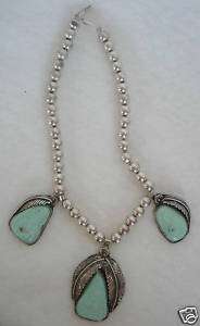 Southwest Tribal Silver Bead Leaf Turquoise Necklace  