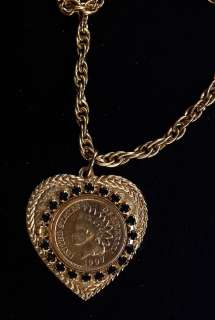 1907 Gold Plated Indian Head Cent Heart Pendent  