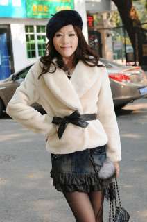 Womens Mini cape Jacket Belted faux fur short coats outwear size M 
