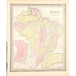  Antique Map of South America Brazil, 1854