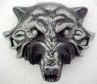  3D Solid Pewter Wolf Head Belt Buckle Werewolf Clothing