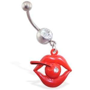  Jeweled navel ring with dangling lips and cherry Jewelry