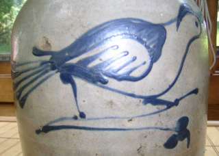 1860s Stoneware Jug COBALT BLUE BIRD Fulper Pottery NJ  