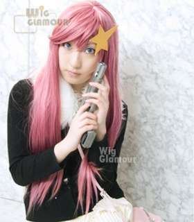 Gundam Seed Lacus Clyne Cosplay Long Purplish Pink Straight Hair Wig 