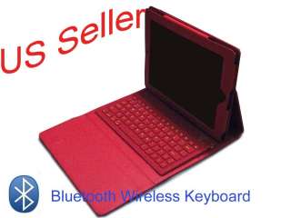 Red Leather Full Cover Case w/ Bluetooth Wireless Keyboard For iPad 2 