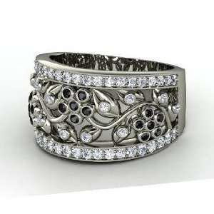  Daisy Chain Ring, Palladium Ring with Black Diamond 