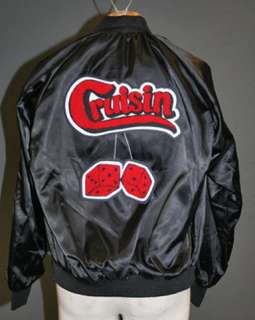 New BLACK SATIN JACKET w/ Hand sewn Red and Black CHENILLED.CRUISIN 