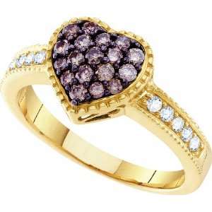   Gold Gorgeous Chocolate .47CT Diamond Filled Heart Ring Diamond Band