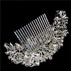 Delicate Bridal Flower Drop Hair Comb Austrian Rhinestone Crystal