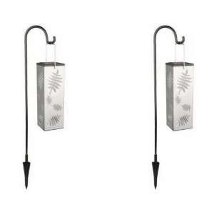   Solar Powered Stainless Steel Lanterns with Cut Fern Design   2 Pack