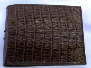 AUTHENTIC RIVER CROCODILE HORNBACK SKIN LEATHER BROWN BIFOLD WALLET