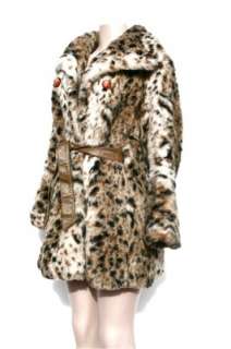 Vintage 60s Leopard Cheets Faux Fur Belted Jacket COAT   