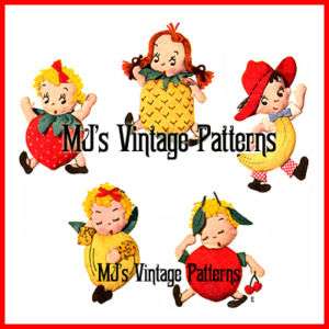Vtg 1940s Pee Dee Fruit Orchard Kid Dolls Pattern ~ cherry banana 