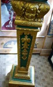 VINTAGE PEDESTAL GREEN & GOLD PAINTED METAL IN CLASSICAL STYLE W 