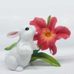   Flower Garden Bunny with Orchid Figurine, 3 1/2 Inch