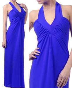   Womans Long Fitted Cobalt Blue Halter Dress Small Medium Large XL