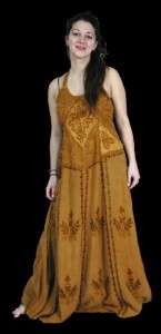 Geeta Embroidered Tie Neck Long Rayon Dress / Gown Hippie Boho Gypsy 