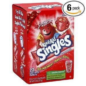 Kool Aid Singles, Cherry, 0.27 Ounce Packets, 22 Count (Pack of 6 