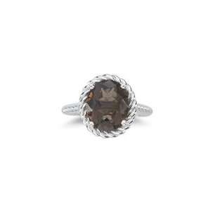  4.09 Cts Smokey Quartz Solitaire Ring in 14K White Gold 7 