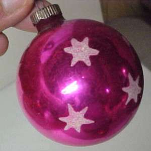 Old Glass Christmas Ornament   STARS ON PINK  