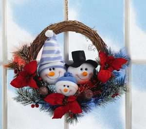   Snowman & Family Fiber Optic Lighted Christmas Rattan Wreath  