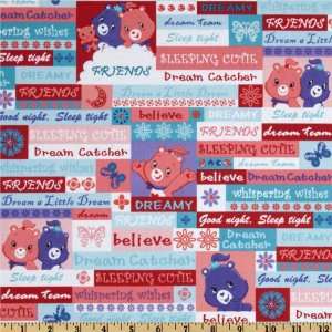  44 Wide Care Bear Slogans Red/Blue Fabric By The Yard 