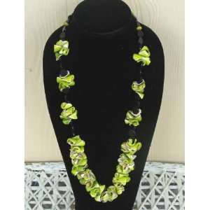  Sliced Green Shell & Black Onyx Bead Necklace Shazam 5458 