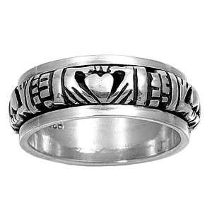 Sterling Silver Spinner Ring   Claddagh   9mm Band Width   Size 4 15 