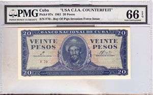 CUBA 1961 20 PESO CIA COUNTERFEIT GEM CU PMG 66 epq  