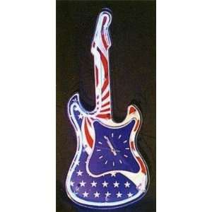  USA Flag Guitar Neon Clock