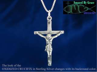 Sterling Silver Oxidized Crucifix Cross Necklace  