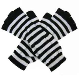  Black & White Stripe Long Arm Warmer Half Finger Gloves Clothing