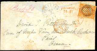 38, NY to Paris Civil War Period Cover Aug 2, 1861 VF++  