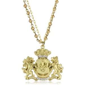  Sisi Amber Lions and Fleur de Lis Medallion Brass Necklace 