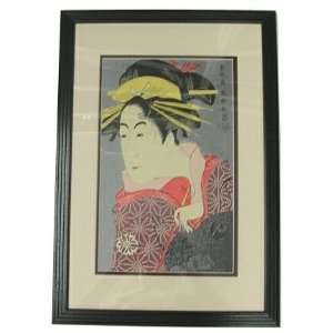Girl Shinobu in Disguise By Sharaku ~ Framed Vintage Woodblock Print