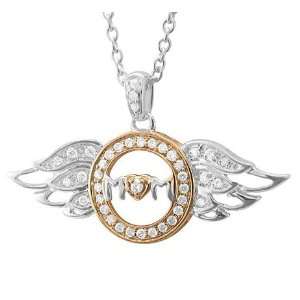  Sterling Silver Heart Love Angel Wing Mothers Day Diamond 