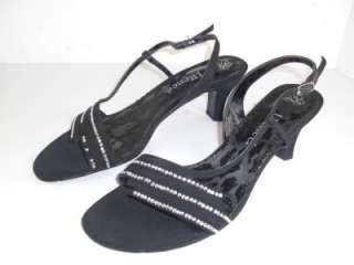 Renee Shona Black Satin Rhinestone Sandals Shoes 8.5  
