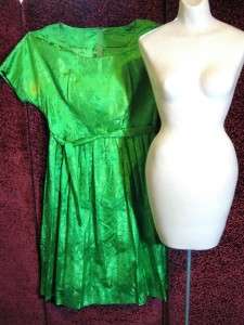 Vintage 1950s Green Satin Shirtwaist Dress~Extra Large~Fat Betty on 