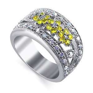  Sterling Silver Yellow Clear Cubic Zirconia Silver Floral 