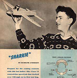 1947 CONTROL LINE MODEL PLANE PLANS SHARKIE AIR RACER  