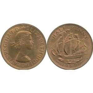   Uncirculated 1959 British Halfpenny    Nautical Coin 