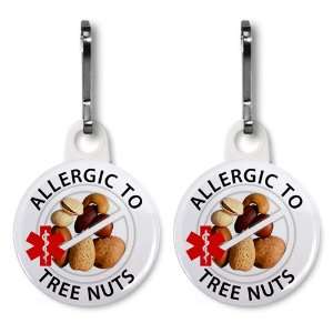 ALLERGIC to TREE NUTS Allergy Medical Alert 2 Pack 1 inch White Zipper 