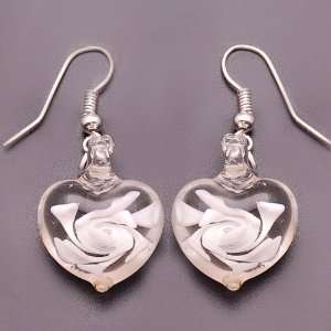  Bleek2sheek Steel White Glass Flower Heart Earrings 